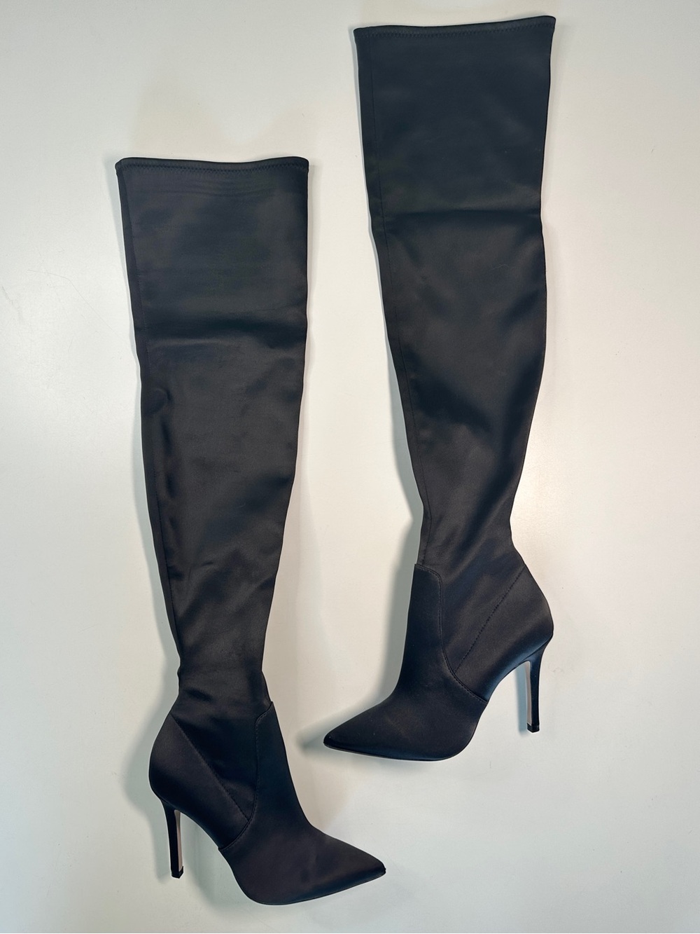 ALDO Women's Black Stretch Satin Over-the-Knee Thigh High Stiletto Boots 5 35